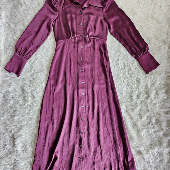 Kate Spade Women's Burgundy Red Buttons Up Long Sleeves Maxi Shirtdress Size 0 - Picture 2 of 8